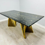 Ravello Black & Gold Marble Dining Table With Porado Gold Chairs