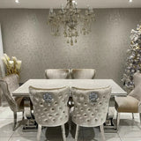 Arianna Pandora Marble & Chrome Dining Table With Valente Lion Knocker Chairs