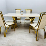 Ravello Cream & Gold Marble Dining Table With Windsor Gold Chairs