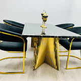 Ravello Black & Gold Marble Dining Table With Porado Gold Chairs