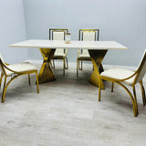 Ravello Cream & Gold Marble Dining Table With Windsor Gold Chairs