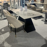 Roma 180cm White Ceramic Marble Dining Table + Cream Boucle Velvet Chairs