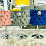 Valentino Lion Knocker Quilted Tufted Plush Velvet BAR STOOLS - 6 Colours-Esme Furnishings