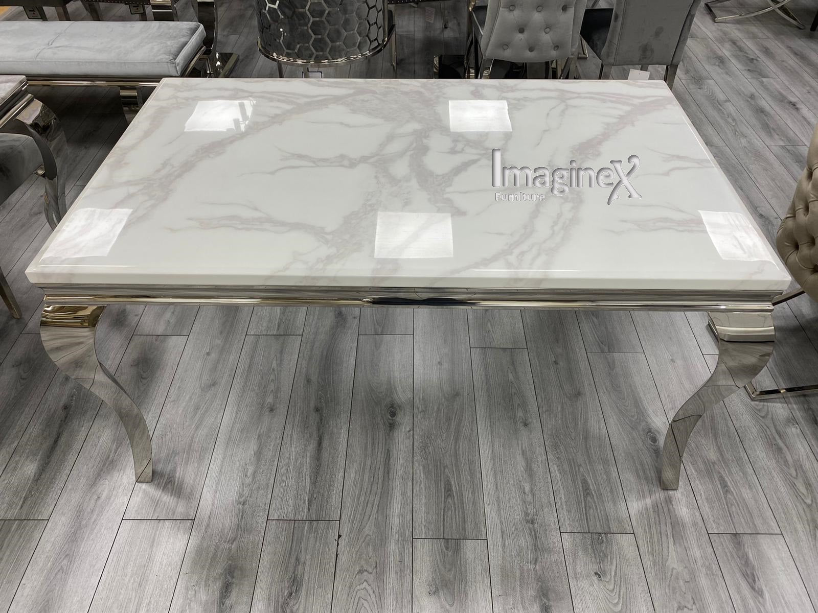 Louis 180cm White Marble Dining Table + Belle Plush Velvet Chairs - Belmont Interiors