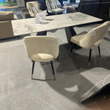 Roma 180cm White Ceramic Marble Dining Table + Cream Boucle Velvet Chairs