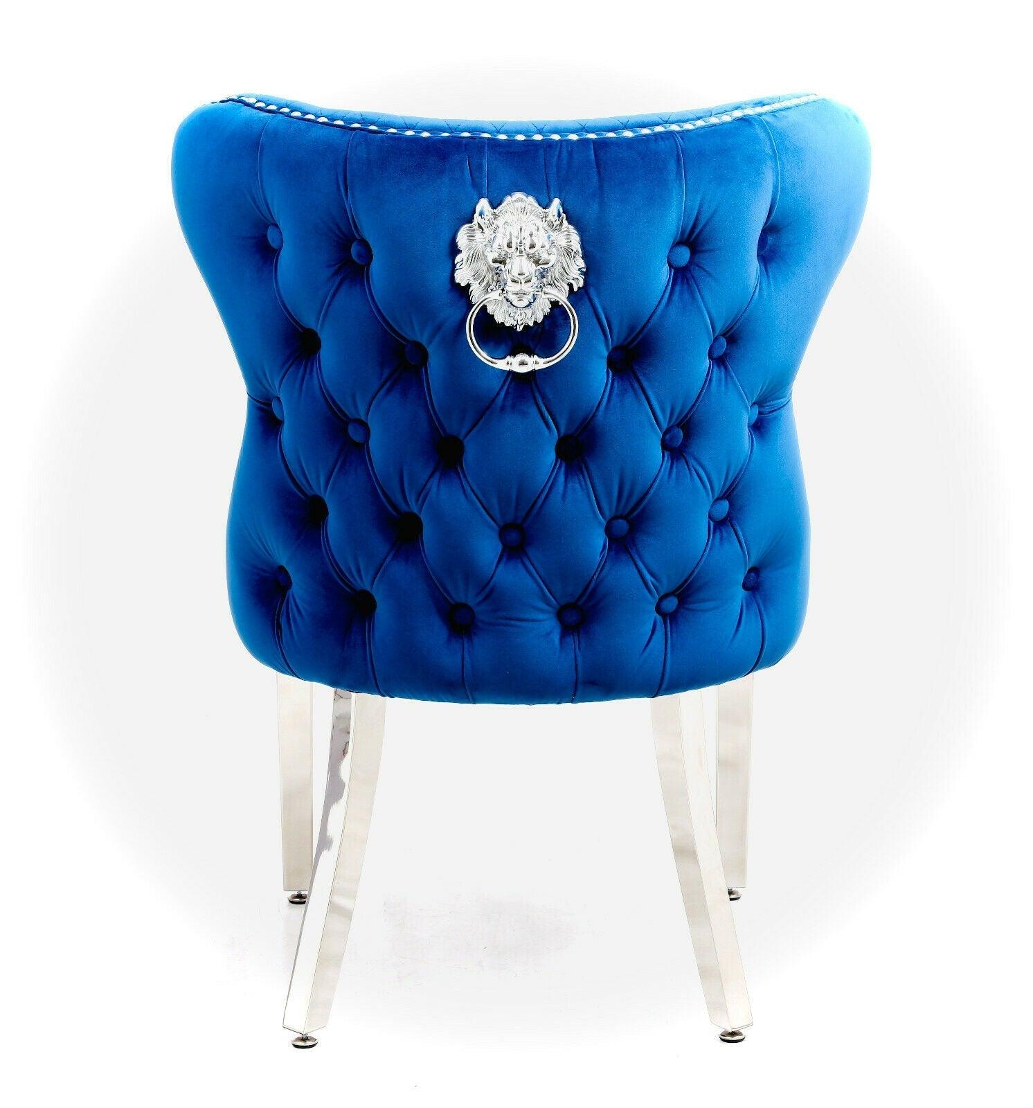 Valentino Lion Knocker Quilted Tufted Plush Velvet Dining Chair - 6 Colours-Esme Furnishings