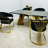 Ravello Black & Gold Marble Dining Table With Porado Gold Chairs