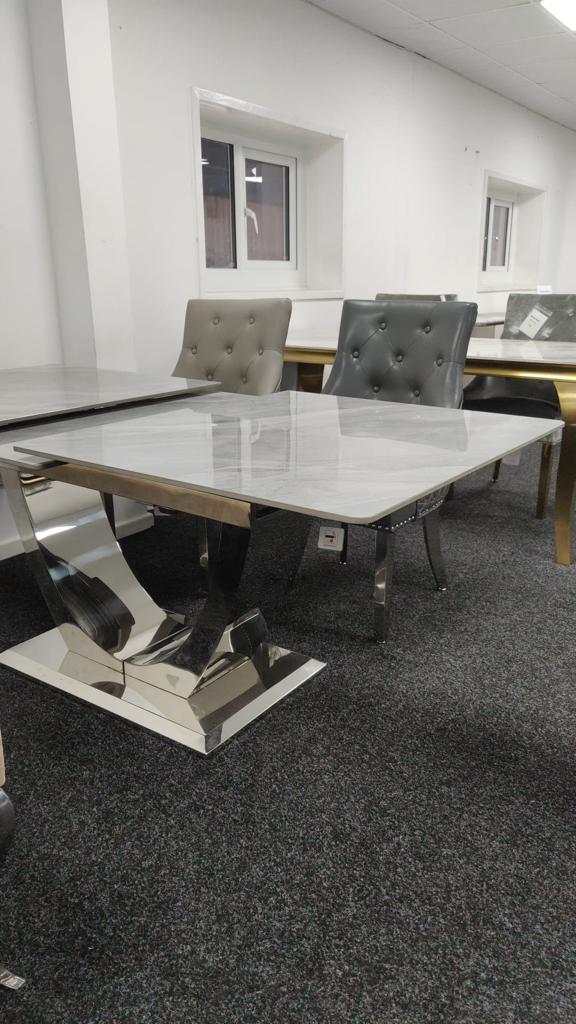 Arial 1.2-1.5m Extending Grey Ceramic Marble Dining Table - Belmont Interiors