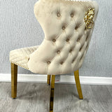 Valentino Gold Lion Knocker Plush Velvet Button Back Dining Chair Gold Legs - 2 Colours