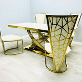 Elina 180cm Gold Dining Table With Posidon High Back Velvet Gold Chairs