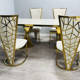 Ravello 180cm Gold Dining Table With Posidon High Back Velvet Gold Chairs