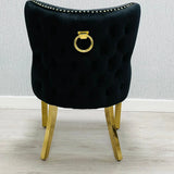 Valentino Gold Ring Black Plush Velvet Dining Chair Gold Legs - Belmont Interiors