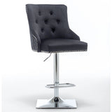 Dakota, Black French Velvet, Quilted Back Bar Stool - Belmont Interiors