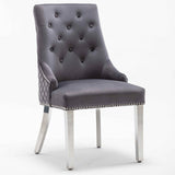 Dakota Dark Grey French Velvet Quilted Back Dining Chair With Chrome Legs - Belmont Interiors