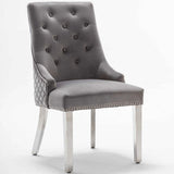 Dakota Light Grey French Velvet Quilted Back Dining Chair With Chrome Legs - Belmont Interiors