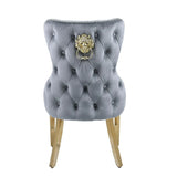 Victoria Gold Lion Knocker Quilted Tufted Plush Velvet Dining Chair Gold Legs - 3 Colours