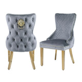 Victoria Gold Lion Knocker Quilted Tufted Plush Velvet Dining Chair Gold Legs - 3 Colours