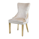 Victoria Gold Lion Knocker Quilted Tufted Plush Velvet Dining Chair Gold Legs - 3 Colours