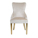 Victoria Gold Lion Knocker Quilted Tufted Plush Velvet Dining Chair Gold Legs - 3 Colours