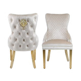 Victoria Gold Lion Knocker Quilted Tufted Plush Velvet Dining Chair Gold Legs - 3 Colours