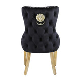 Victoria Gold Lion Knocker Quilted Tufted Plush Velvet Dining Chair Gold Legs - 3 Colours