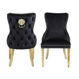 Victoria Gold Lion Knocker Quilted Tufted Plush Velvet Dining Chair Gold Legs - 3 Colours