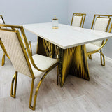 Ravello Cream & Gold Marble Dining Table With Windsor Gold Chairs