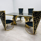 Ravello 180cm Gold Dining Table With Posidon High Back Velvet Gold Chairs