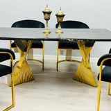 Ravello Black & Gold Marble Dining Table With Porado Gold Chairs