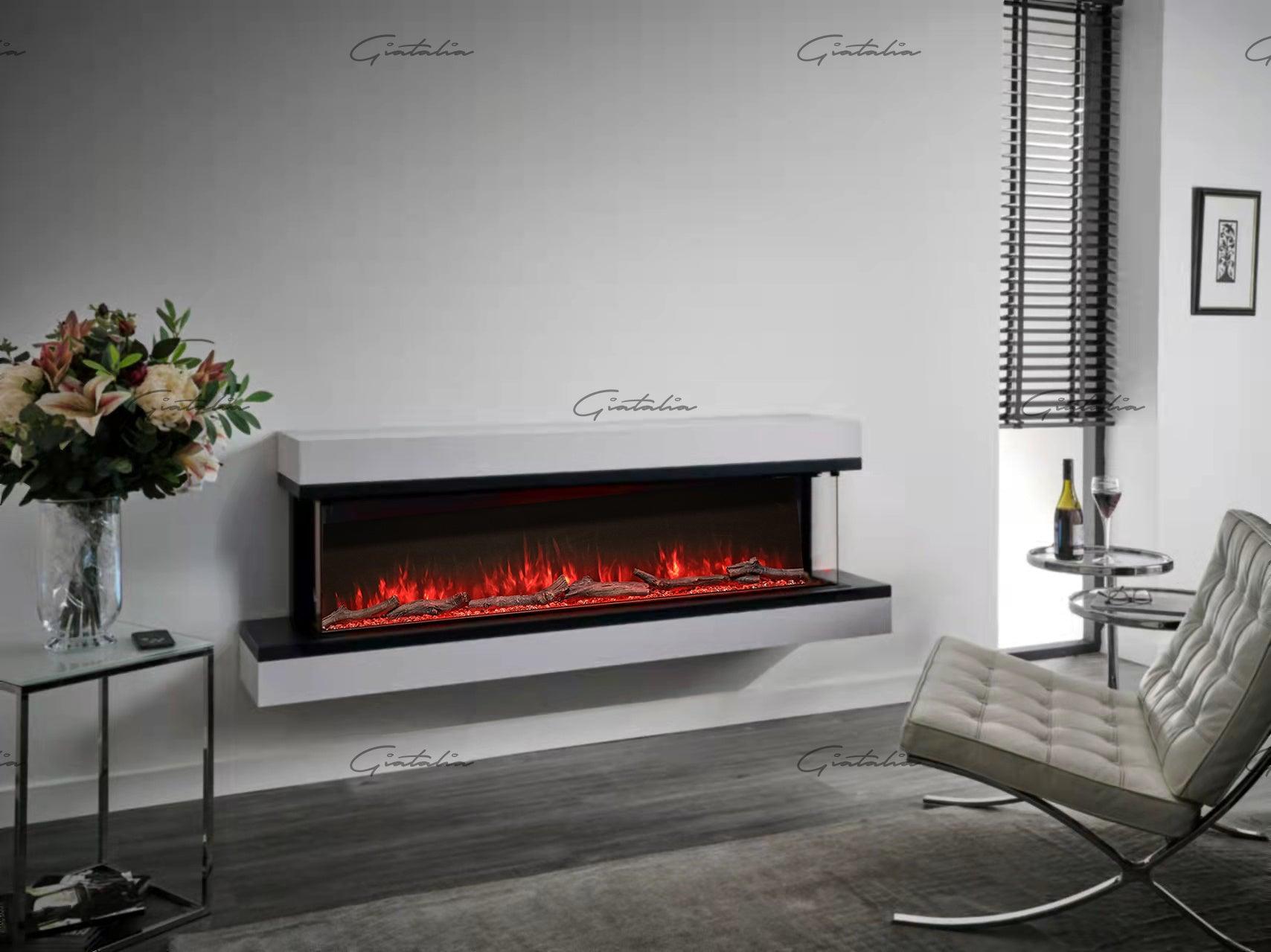 41 50 60 71 Inch HD+ Panoramic Black Electric Luvelle Fire 3 Sided Full Glass-Esme Furnishings