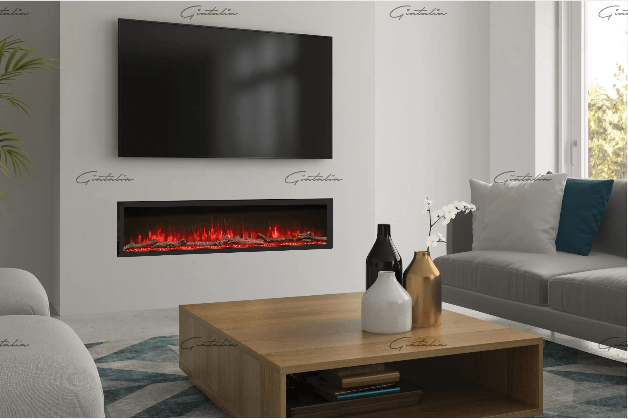 41 50 60 71 Inch HD+ Panoramic Black Electric Luvelle Fire 3 Sided Full Glass-Esme Furnishings