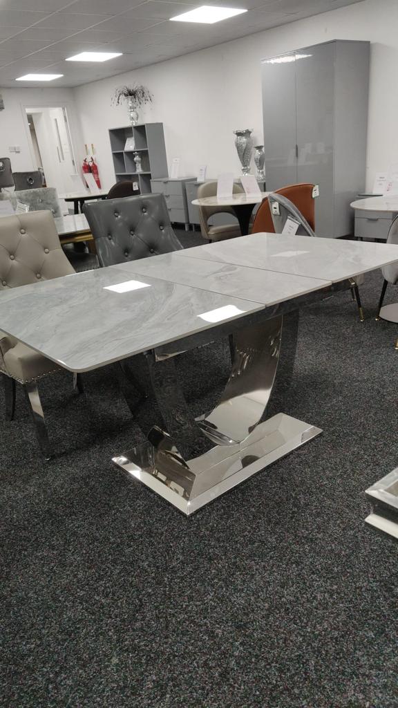 Arial 1.2-1.5m Extending Grey Ceramic Marble Dining Table - Belmont Interiors