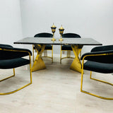 Ravello Black & Gold Marble Dining Table With Porado Gold Chairs