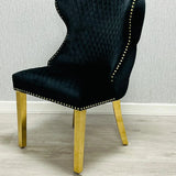 Valentino Gold Ring Black Plush Velvet Dining Chair Gold Legs - Belmont Interiors