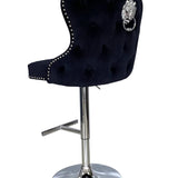 Valentino Black Lion Knocker Quilted Back Plush Velvet Chrome Bar Stool-Esme Furnishings