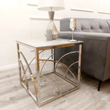 Stella Chrome Lamp Side Table with Grey Sintered Top - Belmont Interiors