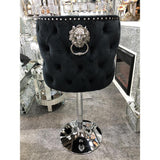 Valentino Black Lion Knocker Quilted Back Plush Velvet Chrome Bar Stool-Esme Furnishings