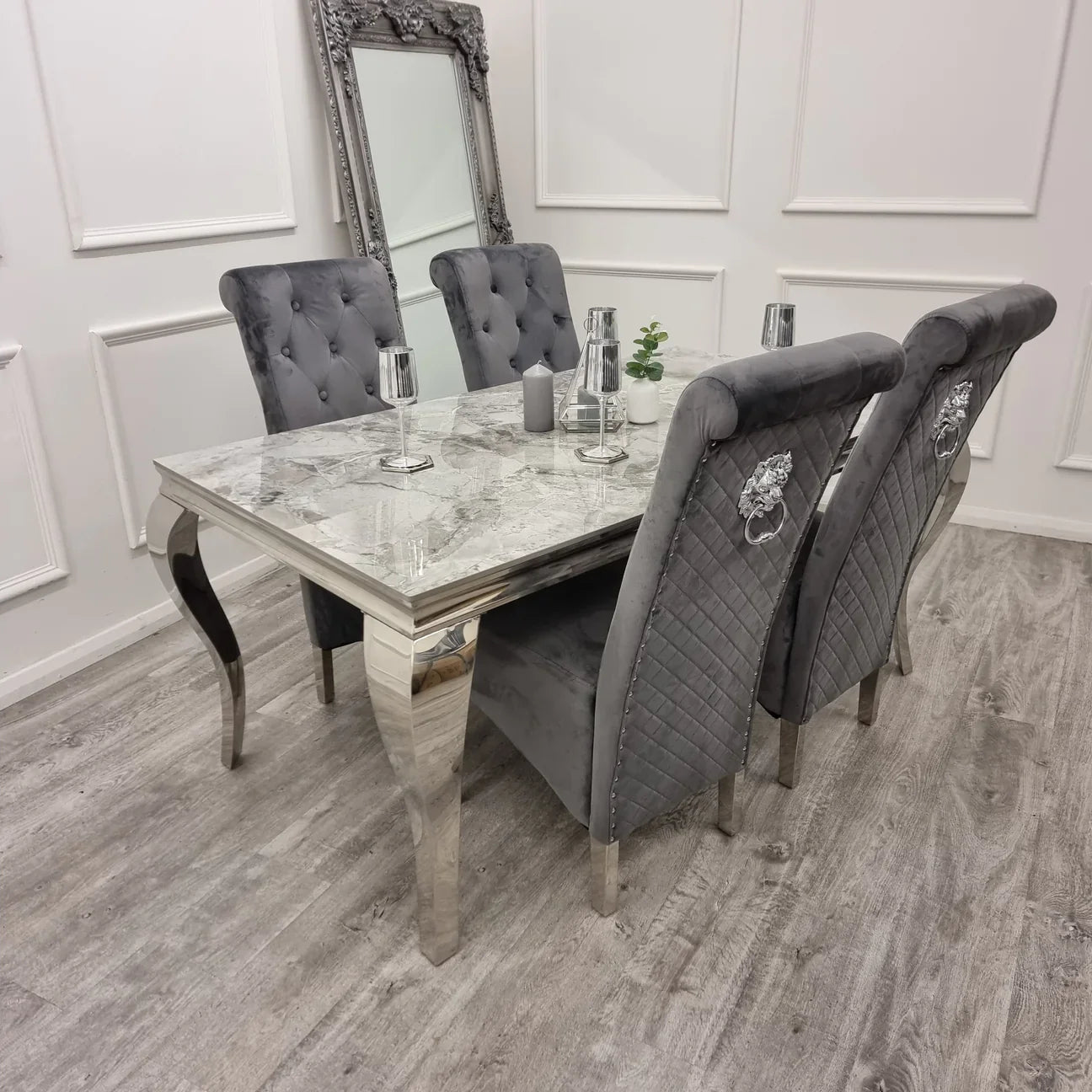 Louis 150cm Marble & Chrome Dining Table - Belmont Interiors