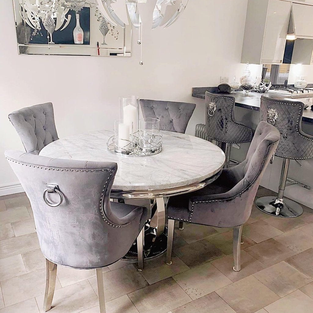 Chelsea 130cm Marble & Chrome Round Dining Table - 5 Colours - Belmont Interiors