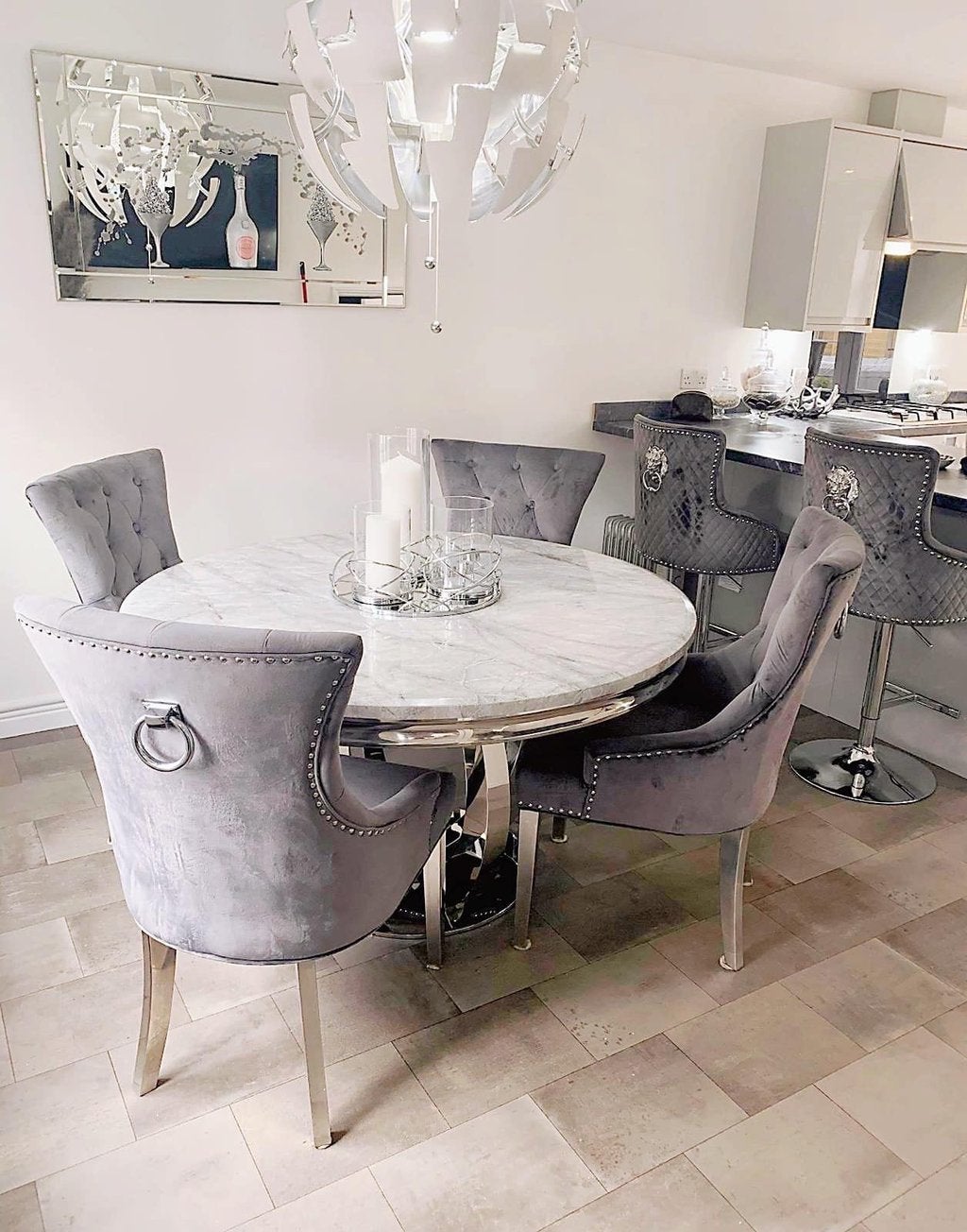 Chelsea 130cm Marble & Chrome Round Dining Table - 5 Colours - Belmont Interiors