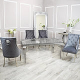 Louis Marble & Chrome Dining Table With Quilted Lion Knocker Velvet Chairs-Esme Furnishings