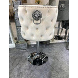 Valentino Mink Lion Knocker Quilted Back Plush Velvet Chrome Bar Stool - Belmont Interiors