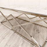 Vesta Chrome Coffee Table with Stomach Ash Sintered Stone Top - Belmont Interiors