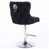 Valentino Black Lion Knocker Quilted Back Plush Velvet Chrome Bar Stool-Esme Furnishings