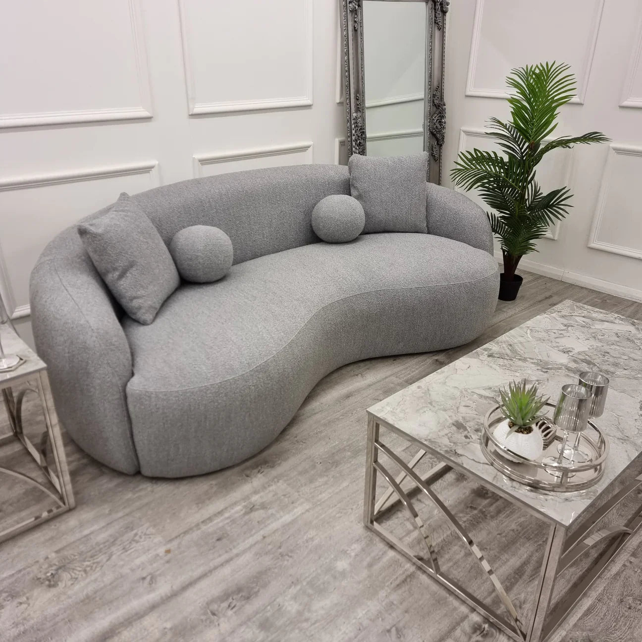 The Wave Boucle Curved Sofa in Grey - Belmont Interiors