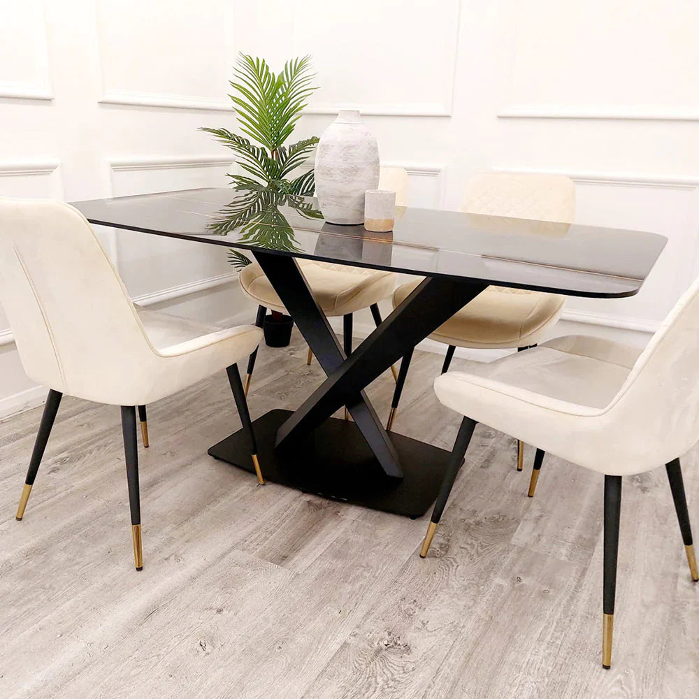 Valeo 160cm Black Dining Table with Black Sintered Stone Top - Belmont Interiors