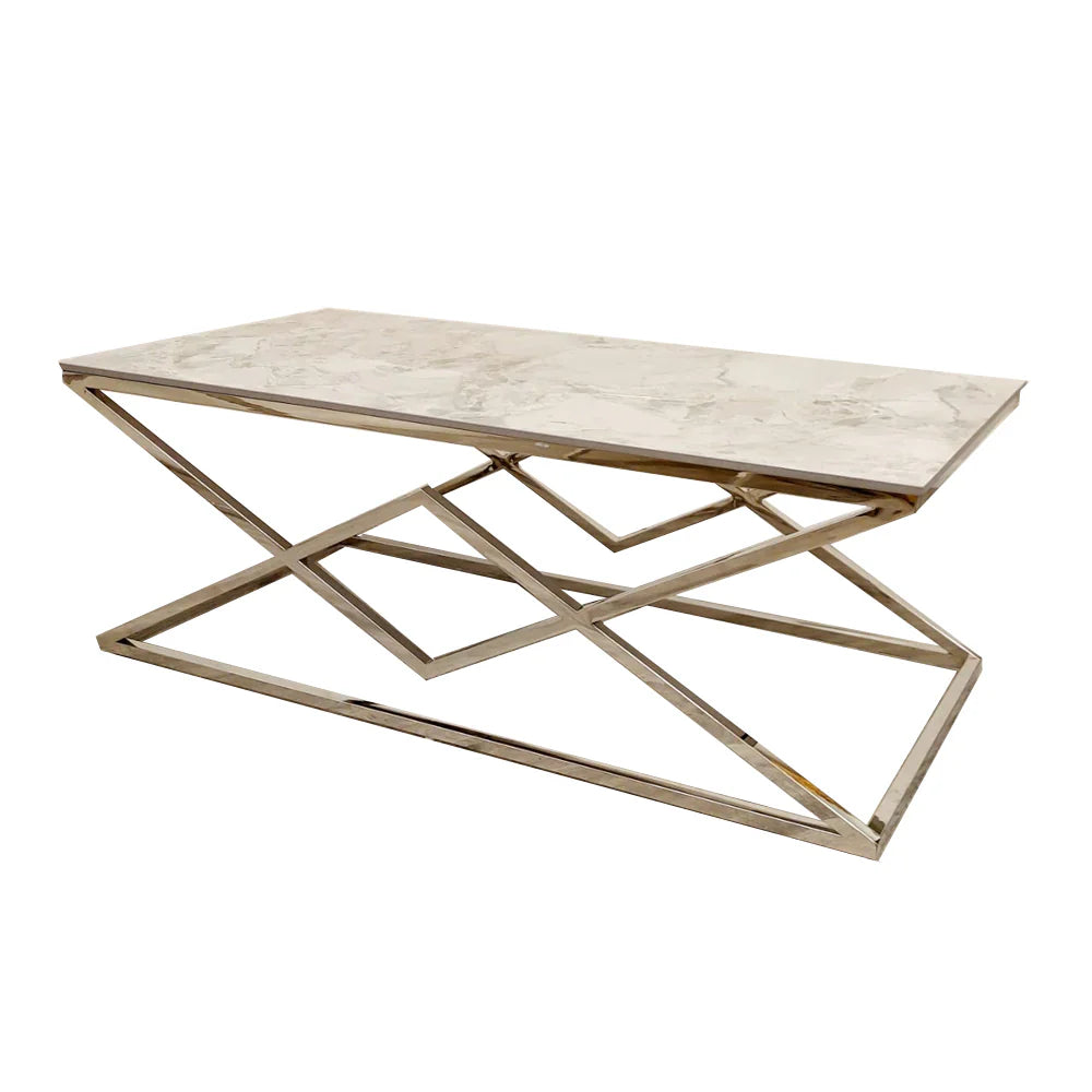 Vesta Chrome Coffee Table with Stomach Ash Sintered Stone Top - Belmont Interiors