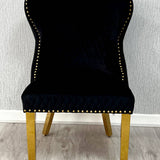 Valentino Black Gold Lion Velvet Dining Chair Gold Legs - Belmont Interiors