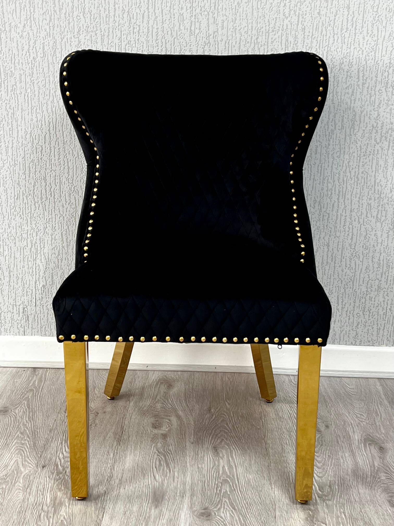 Valentino Black Gold Lion Velvet Dining Chair Gold Legs - Belmont Interiors