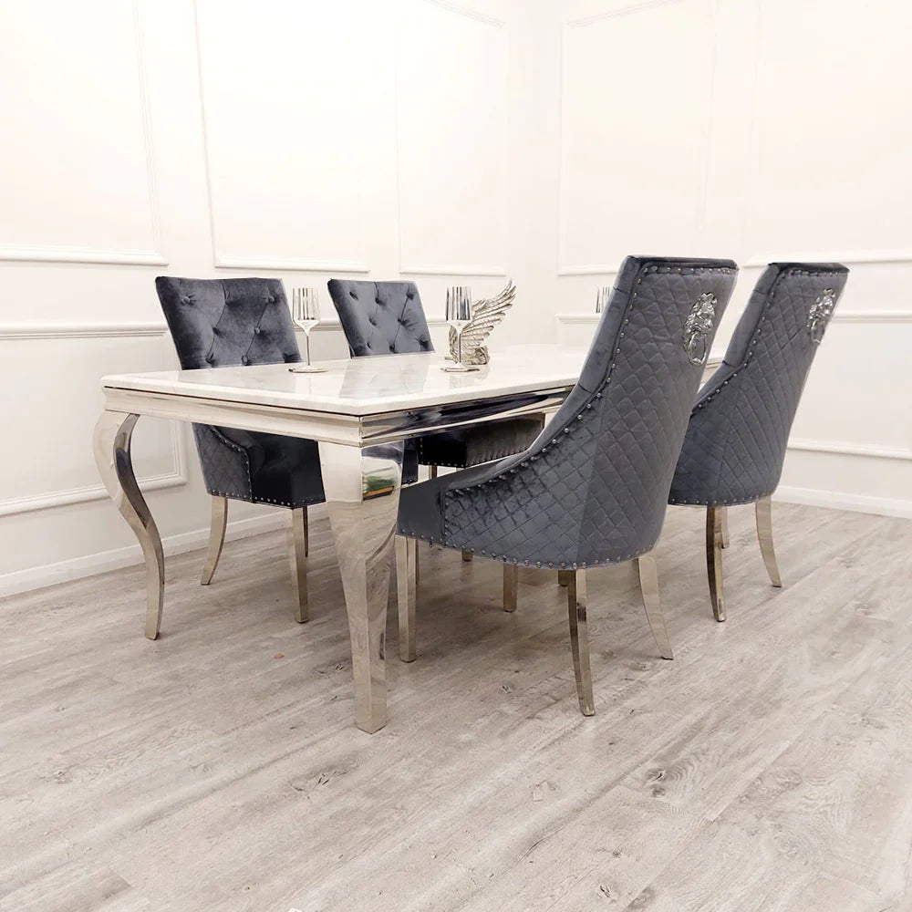 Louis 150cm Marble & Chrome Dining Table - Belmont Interiors